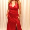 Carla | Custom Christmas Party Dress in red satin with neck ruffles and an A-line skirt